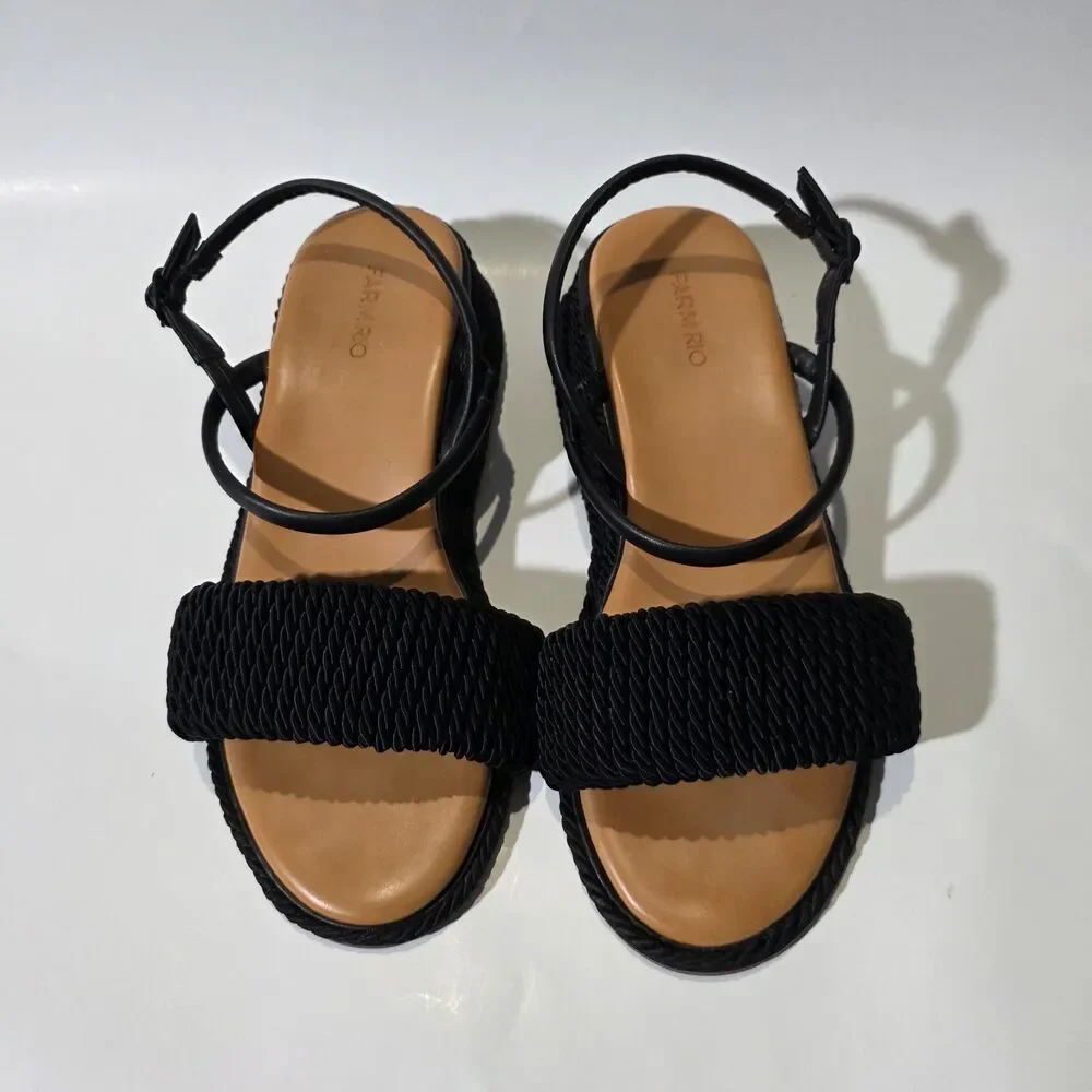 NEW FARM RIO Espadrille Wedge Sandal, Black Size 9